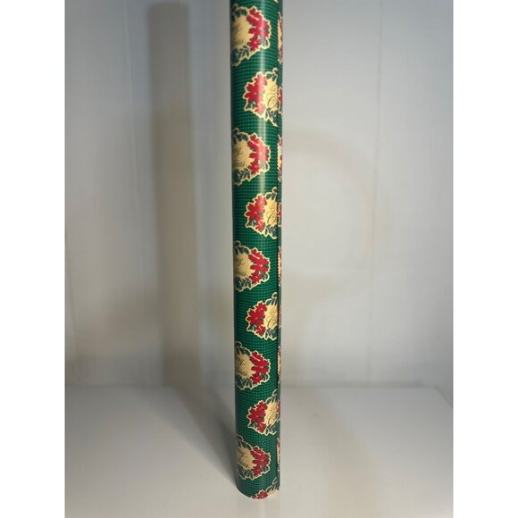 VTG Merry Christmas Wrapping Paper Roll With Festive Poinsettia Design Holiday - Picture 4 of 7